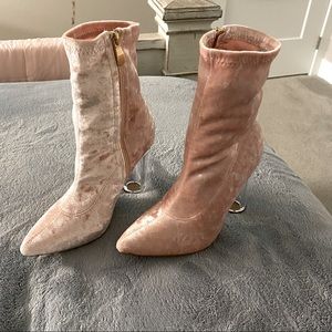 Pink velvet ankle boots NEVER WORN